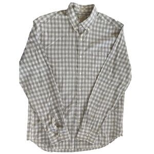 J.CREW Men Long sleeved Shirt‎ Stretch Classic Medium Organic Cotton Plaid Beige